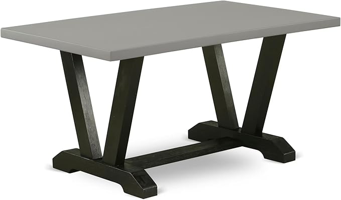 East West Furniture V696FR102-7 7 Piece Dinette Set Consist of a Rectangle Dining Room Table with V-Legs and 6 Light Beige Linen Fabric Upholstered Parson Chairs, 36x60 Inch, Multi-Color
