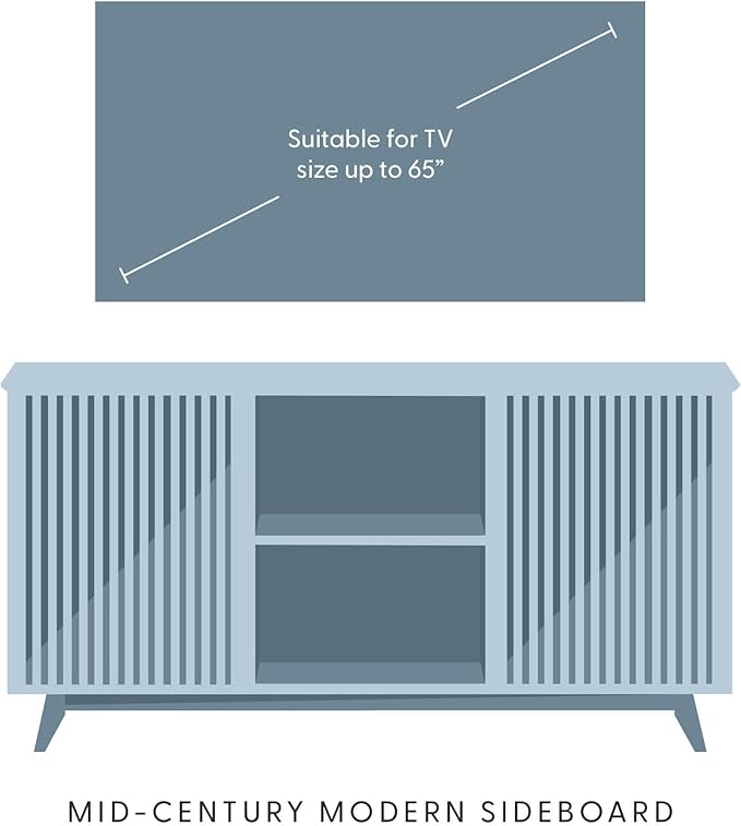 Plank+Beam Mid-Century Modern Wood TV Stand, Solid Wood Entertainment Console with Storage, 59" L x 16" W x 30" H, Pecan