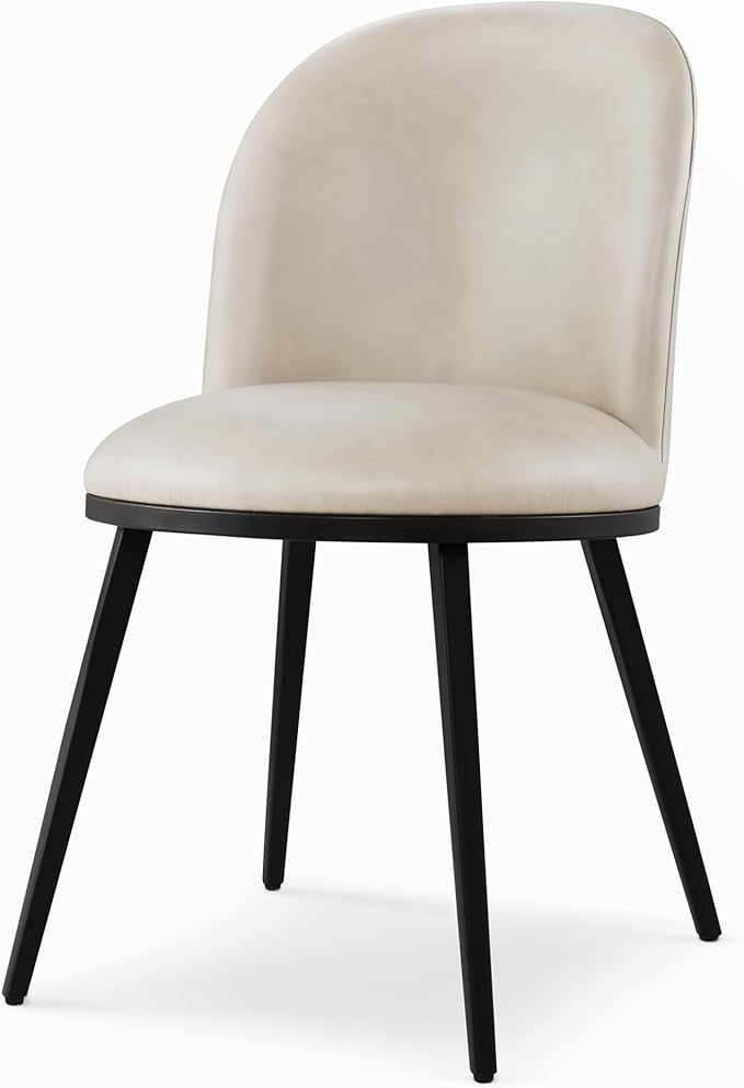 Dining Chairs Set of 6, Faux Leather Upholstered Dining Room Chairs with Ergonomic Backrest & Metal Legs, Modern Kitchen Side Chairs for Home, Restaurant, and Café, Beige, 2 Boxs