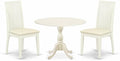 East West Furniture DMIP3-LWH-C 3 Piece Dining Room Furniture Set Contains a Round Kitchen Table with Dropleaf and 2 Linen Fabric Upholstered Dining Chairs, 42x42 Inch, Linen White