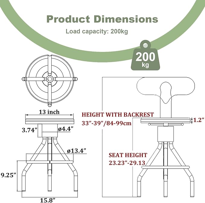 LOKKHAN Set of 2 Industrial Leather Bar Stools-Adjustable Swivel Metal Bar Stool-24-30 Tall Seat Height Counter Height to Bar Height-Kitchen Stool Dining Chair,Cafe Stools with with Backrest