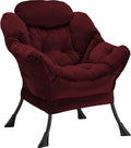 Lazy Chair Thick Padded, Comfy Velvet Accent Lounge Chair with Stable Frame, Leisure Sofa Armchair with Armrests and Side Pocket, Reading Chair for Bedroom, Living Room, Office, Burgundy