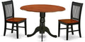 East West Furniture DLNO3-BCH-W 3 Piece Dining Room Table Set Contains a Round Dining Table with Dropleaf and 2 Wood Seat Chairs, 42x42 Inch, Black & Cherry
