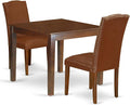 East West Furniture OXEN3-MAH-66 3 Piece Kitchen Table Set for Small Spaces Contains a Square Dining Room Table and 2 Brown Faux Faux Leather Upholstered Chairs, 36x36 Inch, Mahogany