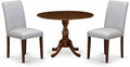 East West Furniture DMAB3-AWA-05 3 Piece Dinette Set for Small Spaces Contains a Round Dining Table with Dropleaf and 2 Grey Linen Fabric Parson Dining Chairs, 42x42 Inch, Walnut