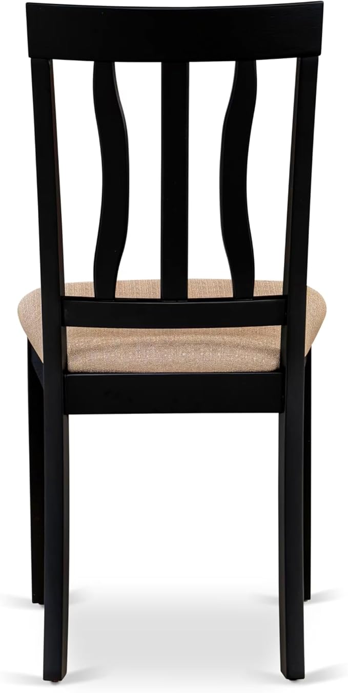 East West Furniture HLAN5-BCH-C 5 Piece Kitchen Table Set for 4 Includes a Round Dining Room Table with Pedestal and 4 Linen Fabric Upholstered Dining Chairs, 42x42 Inch, Black & Cherry