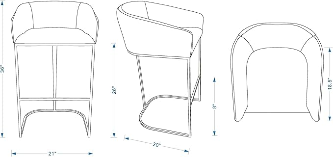 Manhattan Comfort Louvre 26 Inch Mid Century Modern Counter Height Bar Stools - Elegant Faux Leather Padded Seat, Stainless Steel Base with Footrest, Fully Assembled Barstools, Set of 2, Black & Gold