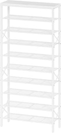 10 Tier Shoe Rack, Large Capacity Shoe Storage Organizer Holds 40 Pairs, Sturdy and Stable, for Entryway, Hallway, Closet, Dorm Room, White SS10WW