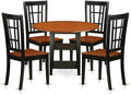 East West Furniture SUNI5-BCH-W 5 Piece Dining Room Furniture Set Includes a Round Dining Table with Dropleaf & Shelves and 4 Wood Seat Chairs, 42x42 Inch, Black & Cherry