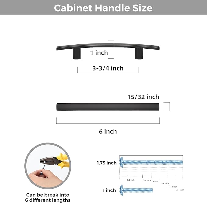 10 Pack Cabinet Handles 3.75" Hole Center - Curved Cabinet Pulls Black Drawer Pulls for Kitchen Cupboard Solid Hardware for Dresser Drawer Arch Hardware