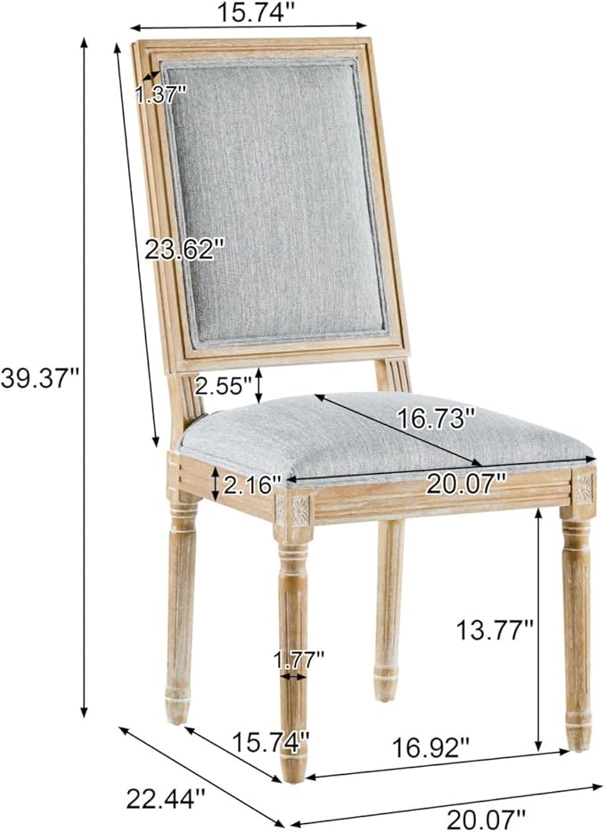 Merax Upholstered Solid Wood Dining Chairs Set of 6, French Country Style Accent Side Seating Furniture for Kitchen, Living Room, Cushioned Back, Grayish Green