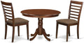 East West Furniture HLML3-MAH-C 3 Piece Dining Set Contains a Round Dining Room Table with Pedestal and 2 Linen Fabric Upholstered Kitchen Chairs, 42x42 Inch, Mahogany