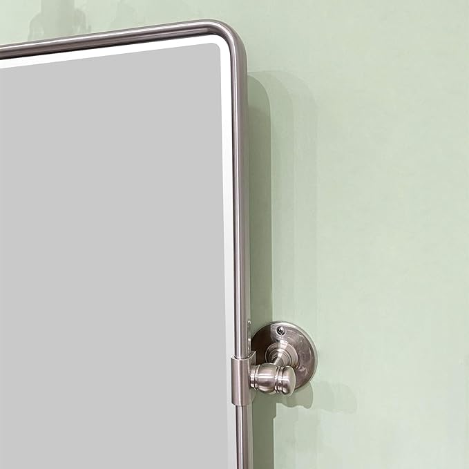 TEHOME 24 x 38'' Horizontal Farmhouse Brush Nickel Metal Framed Pivot Rectangle Bathroom Mirror Tilting Beveled Vanity Mirrors for Wall