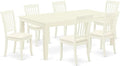 East West Furniture LGDA7-LWH-C 7 Piece Modern Dining Table Set Consist of a Rectangle Wooden Table with Butterfly Leaf and 6 Linen Fabric Dining Room Chairs, 42x84 Inch, Linen White