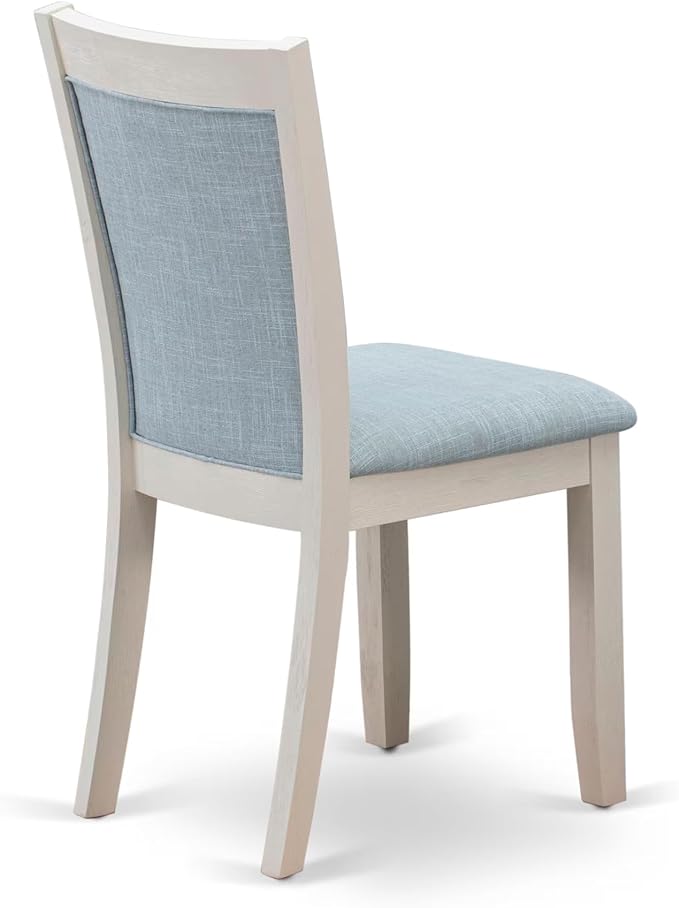 East West Furniture V077MZ015-6 6 Piece Dining Table Set Contains a Rectangle Dining Room Table with V-Legs and 4 Baby Blue Linen Fabric Parson Chairs with a Bench, 40x72 Inch, Multi-Color