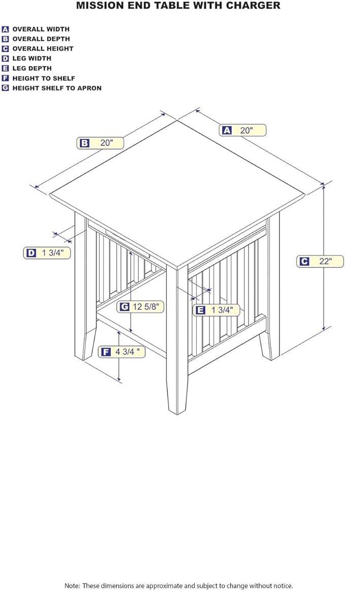 AFI, Mission End Table with Charging Station, Espresso