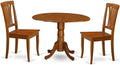 East West Furniture DLAV3-SBR-W 3 Piece Dining Table Set for Small Spaces Contains a Round Dining Room Table with Dropleaf and 2 Wood Seat Chairs, 42x42 Inch, Saddle Brown