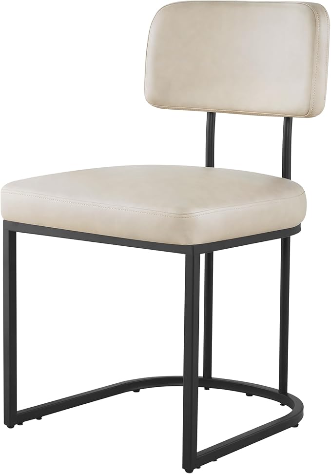 Dining Chairs Set of 6, Upholstered Modern Kitchen Chairs with Ergonomic Backrest, Faux Leather Cushion Seat & Metal Legs for Living Room, Restaurant, and Café, Beige, 2 Boxs