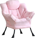 LITA Lazy Chair with Ottoman, Modern Accent Leisure Upholstered Sofa, Contemporary Lounge Reading Chair with Armrests and a Side Pocket for Living Room, Bedroom & Small Space, Single Pink