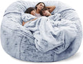 Giant Fur Bean Bag Chair Cover for Kids Adults, (No Filler) Living Room Furniture Big Round Soft Fluffy Faux Fur Beanbag Lazy Sofa Bed Cover (Snow Grey, 5FT)