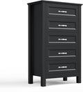 LINSY HOME Tall Dresser for Bedroom with 5 Drawers, 45" Tall Dressers & Chests of Drawers, Modern Farmhouse Large Vertical Dresser with Wood Legs for Bedroom, Closet, Living Room, Hallway, Black