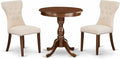 East West Furniture ESGA3-MAH-32 3 Piece Dining Table Set for Small Spaces Contains a Round Wooden Table with Pedestal and 2 Light Beige Linen Fabric Parson Chairs, 30x30 Inch, Mahogany