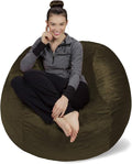 Sofa Sack Bean Bag Chair Cover Only, for Adults and Kids, Without Filling Comfy Fluffy Round or Oval Beanbag Chair Cover Replacement, Lazy Sofa Cover for Reading Chair or Floor Chair, 4-Feet, Olive