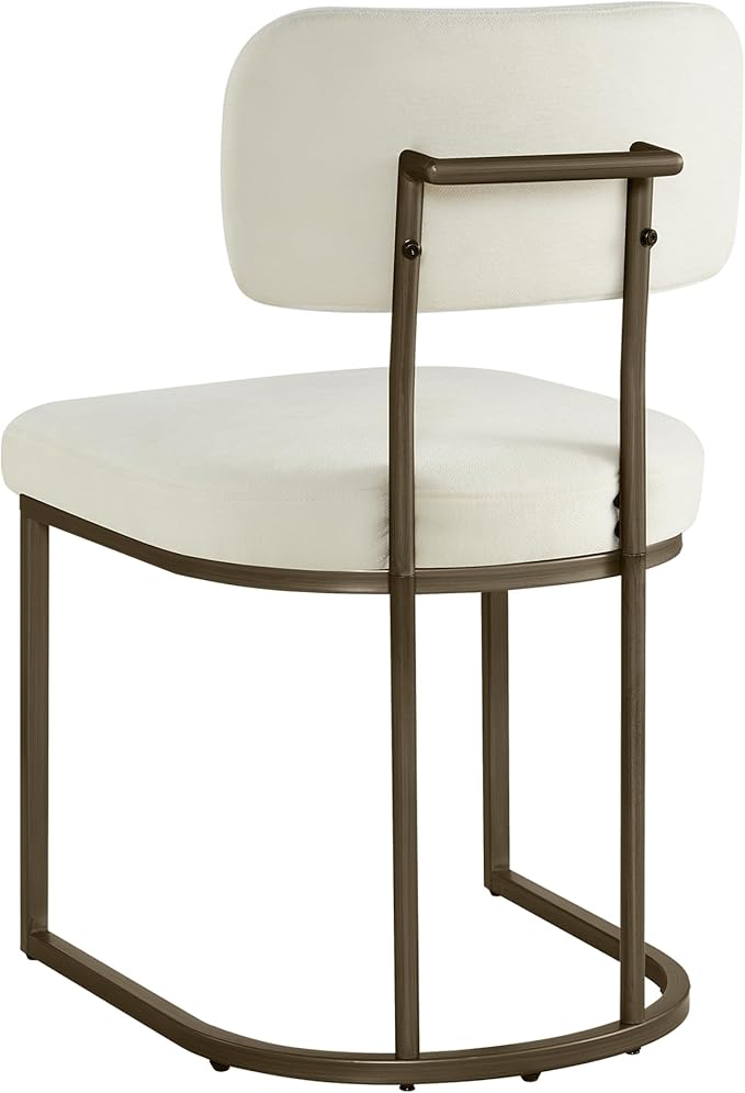 Dining Chairs Set of 6, Upholstered Modern Kitchen Chairs with Ergonomic Backrest, Fabric Cushion Seat & Metal Legs for Living Room, Restaurant, and Café, Ivory, 2Boxs