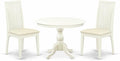 East West Furniture HBIP3-LWH-C 3 Piece Dinette Set for Small Spaces Contains a Round Dining Table with Pedestal and 2 Linen Fabric Upholstered Dining Chairs, 42x42 Inch, Linen White