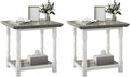 DWVO Farmhouse Square Coffee Table Set of 2, Antique Accent Side Table with Floor Shelf, 23.6"x 23.6" Living Room Furniture, Vintage Ivory & White