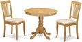 East West Furniture ANAV3-OAK-C 3 Piece Dining Room Table Set Contains a Round Wooden Table with Pedestal and 2 Linen Fabric Kitchen Dining Chairs, 36x36 Inch, Oak