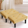 HOUCHICS Small Footstool Ottoman, Velvet Wooden Foot Stool Ottoman with Wood Legs, Sofa Footrest Extra Seating for Living Room Entryway Office(Yellow 2PACK)