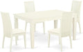 East West Furniture WEIP5-WHI-C 5 Piece Dining Room Table Set Includes a Rectangle Kitchen Table with Butterfly Leaf and 4 Linen Fabric Upholstered Dining Chairs, 42x60 Inch, Linen White