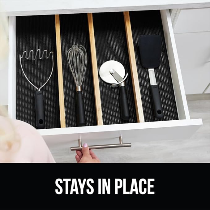 GORILLA GRIP powerGRIP Drawer Shelf and Cabinet Liner, Thick Strong Hold, Non-Adhesive Liners Protect Kitchen Cabinets and Cupboard, Bathroom Drawers, Easy Install, Breathable Mat, 12" x30', Black