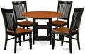 East West Furniture SUWE5-BCH-W 5 Piece Dining Set Includes a Round Dining Room Table with Dropleaf & Shelves and 4 Kitchen Chairs, 42x42 Inch, Black & Cherry