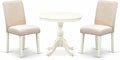 East West Furniture AMAB3-LWH-02 3 Piece Dining Room Furniture Set Contains a Round Dining Table with Pedestal and 2 Light Beige Linen Fabric Upholstered Chairs, 36x36 Inch, Linen White