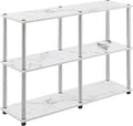 Convenience Concepts Designs2Go No Tools 3 Tier Wide Console Table 42" - Modern Accent with Shelves for TV Media Center, Office Desk Extension, Entryway Display, & Home Storage, White Faux Marble