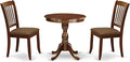 East West Furniture ESDA3-MAH-C 3 Piece Kitchen Table Set for Small Spaces Contains a Round Dining Table with Pedestal and 2 Linen Fabric Dining Room Chairs, 30x30 Inch, Mahogany