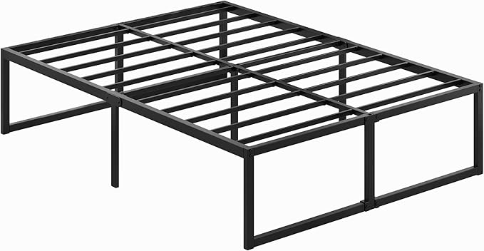 18 Inch Queen Bed Frame Heavy Duty Steel Slat Support Metal Queen Size Platform Bed Frame No Box Spring Needed, Easy Assembly, Black