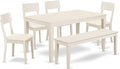 East West Furniture CAAD6-LWH-LC 6 Piece Dining Table Set Contains a Rectangle Dining Room Table and 4 Faux Leather Upholstered Chairs with a Bench, 36x60 Inch, Linen White