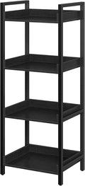 Rolanstar Bookshelf, 4-Tier Storage Rack, Narrow Corner Bookshelf, Display Wooden Shelves for Living Room, Bathroom, Balcony, Kitchen,Black