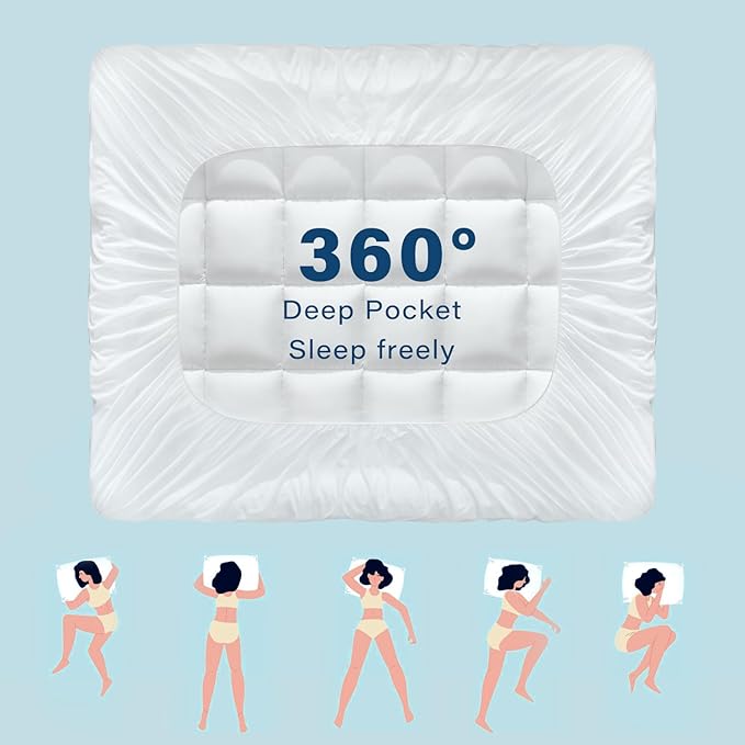 Anluoer Mattress Topper Queen for Back Pain, Memory Foam Pillow Top Mattress Topper Queen, 5X Support Extra Thick Breathable Mattress Pad with 8-21" Deep Pocket, 60x80 Inches, White