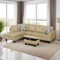 Beige L-Shaped 3-Piece Flannel Sofa with Storage Ottoman Set, Sectional Couch Sofa Set for Living Room, Office, Small Space