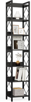 LITTLE TREE Corner Book Shelf, 7-Tier Tall Bookcase, 78" Display Shelves with Sturdy Metal Frame for Living Room, Modern Narrow Standing Bookshelves, Black Office Shelf for Small Spaces, Bedroom