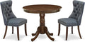 East West Furniture ANDA3-AWA-13 3 Piece Kitchen Table Set Includes a Round Dining Table with Pedestal and 2 Polyester Fabric Upholstered Parson Chairs, 36x36 Inch, Antique Walnut