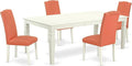 East West Furniture LGEN5-LWH-78 5 Piece Dinette Set Includes a Rectangle Dining Room Table with Butterfly Leaf and 4 Pink Flamingo Faux Leather Parsons Chairs, 42x84 Inch, Linen White