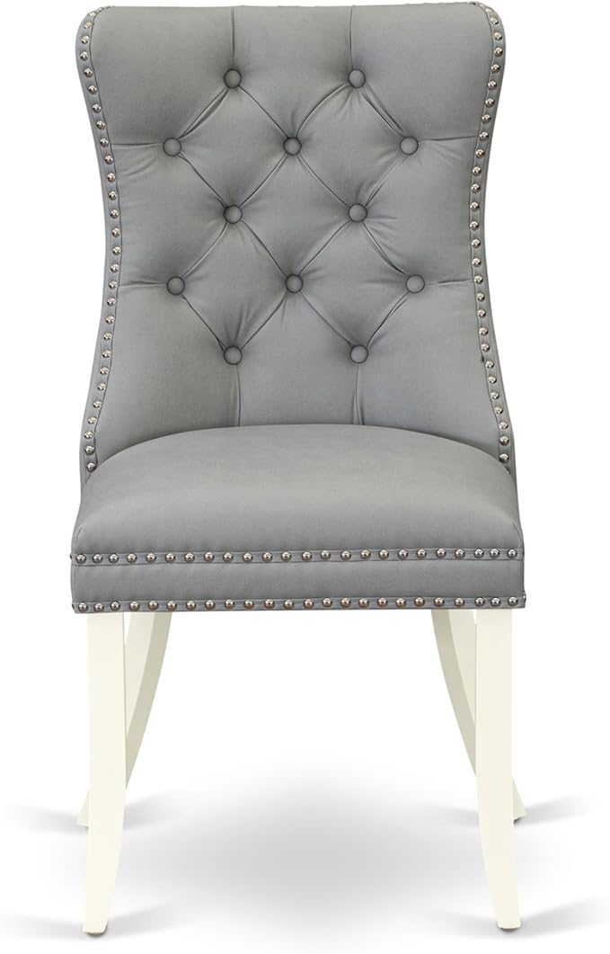 East West Furniture LGDA5-LWH-27 5 Piece Dining Room Set Contains a Rectangle Kitchen Table with Butterfly Leaf and 4 Polyester Fabric Upholstered Parson Chairs, 42x84 Inch, linen white