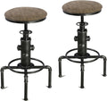 Topower Antique Vintage Industrial Barstool PU Leather Water Pipe Fire Hydrant Design Cafe Coffee Industrial Bar Stool Set of 2 Silver