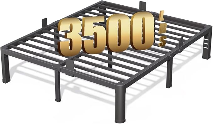 14 Inch California King Bed Frame with Rounded Corner and Headboard Hole Mattress Retainers 3500 LBS Metal Heavy Duty Steel Slats Support No Box Spring Needed Platform Noise Free Easy Assembly