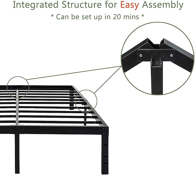 45MinST 18 Inch Platform Bed Frame/Easy Assembly Mattress Foundation / 3000lbs Heavy Duty Steel Slat/Noise Free/No Box Spring Needed,Queen